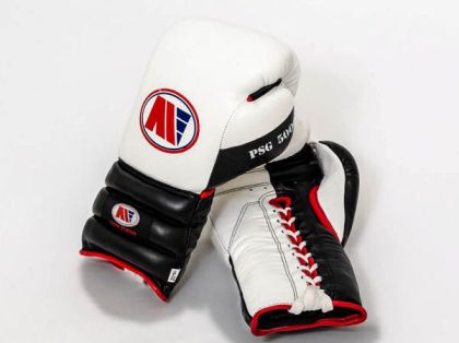 Main Event Boxing Pro Spar Leather Gloves PSG 5000 Lace Up White Black and Red