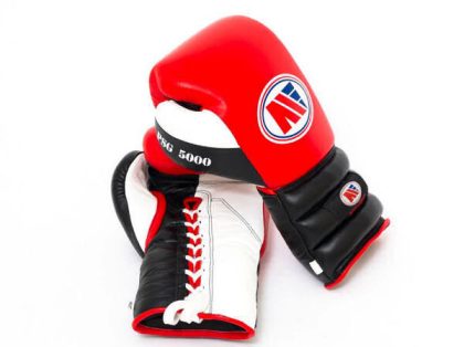 Main Event Boxing Pro Spar Leather Gloves PSG 5000 Lace Up Red Black and White