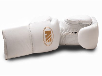 Main Event Boxing Super Spar Leather Gloves SSR 5000 Lace Up White and Gold